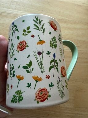 Fringe Studio White Mug with Mint Handle and Multicolor Floral Print